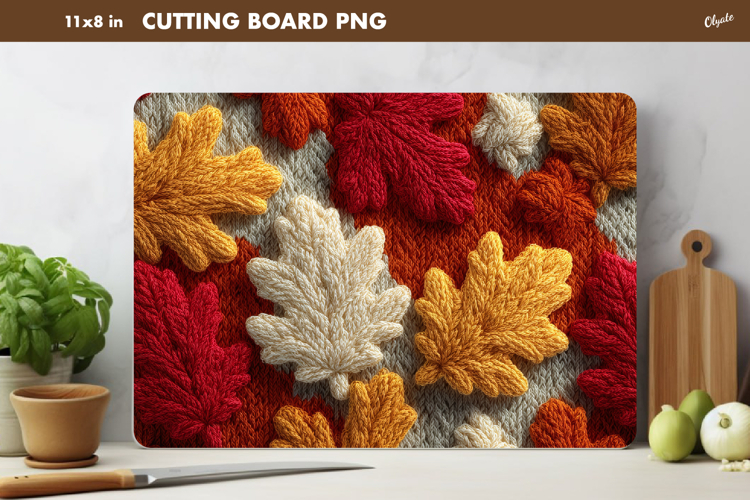 Fall Leaves Sublimation. Crochet Leaves Cutting Board PNG