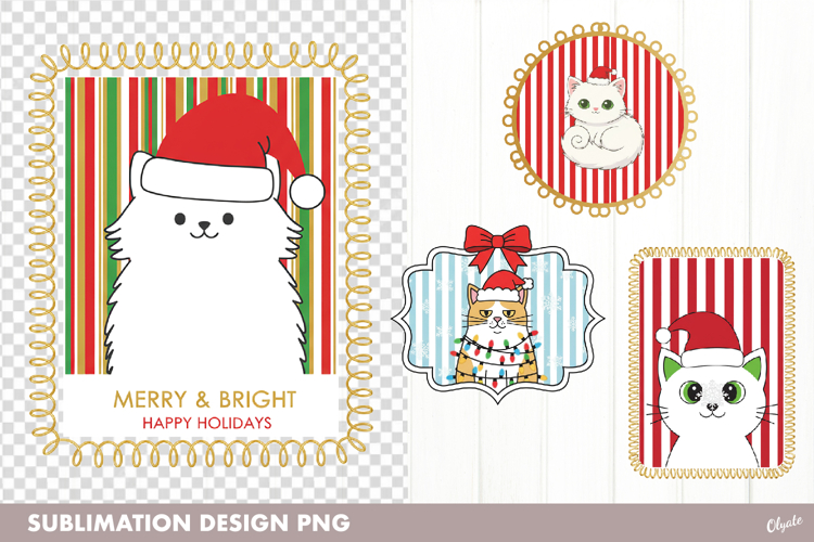 Christmas Frame PNG. Funny Cat Christmas Sublimation
