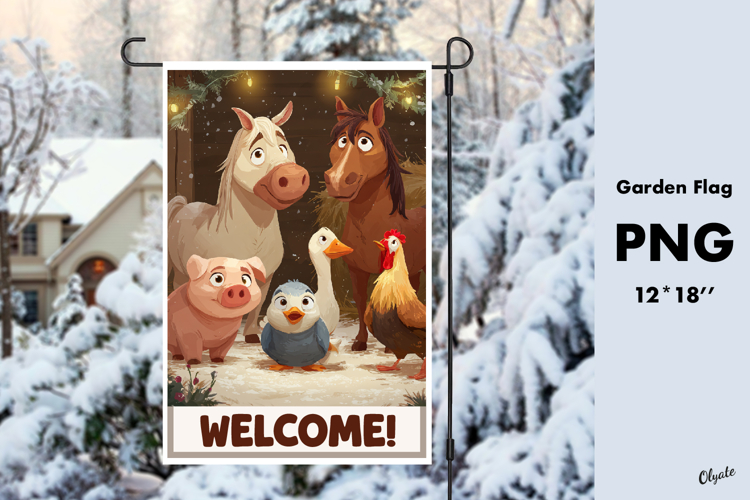 Farmhouse Christmas Garden Flag PNG. Animal Farm PNG