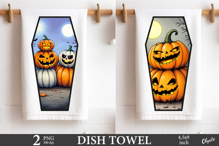 Coffin Dish Towel PNG. Pumpkin Dish Towel Sublimation