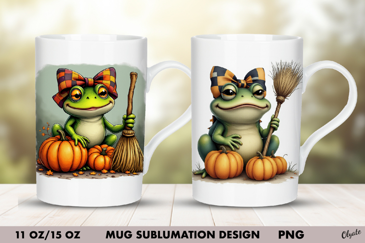 Frog Mug Sublimation Design PNG. Halloween Mug Wrap