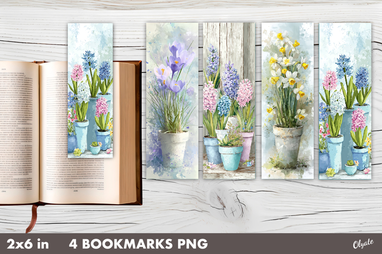 Watercolor Spring Flower Bookmark PNG
