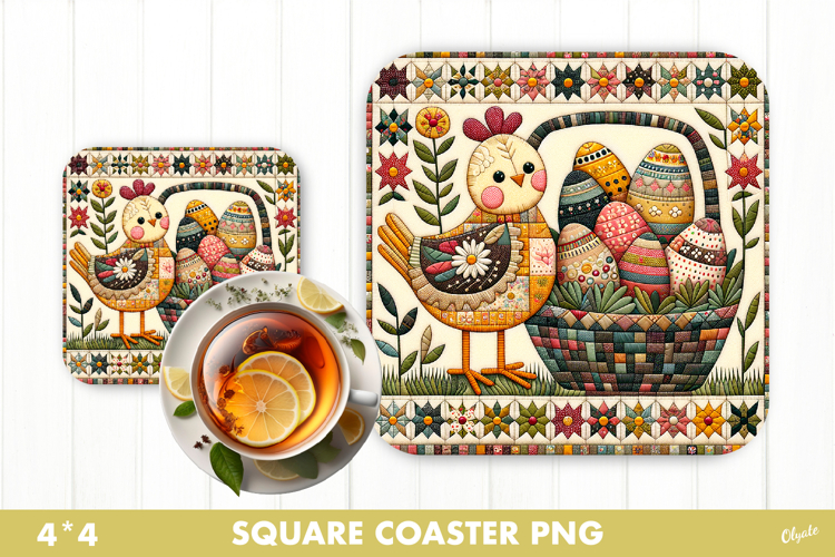 Easter Rustic Patchwork Coaster Sublimation PNG