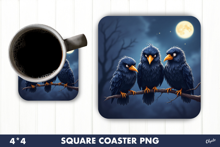 Crows with Moon Coaster. Halloween Coaster Sublimation