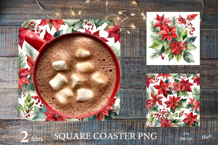 Christmas Coaster PNG. Poinsettia Coaster PNG example image 1