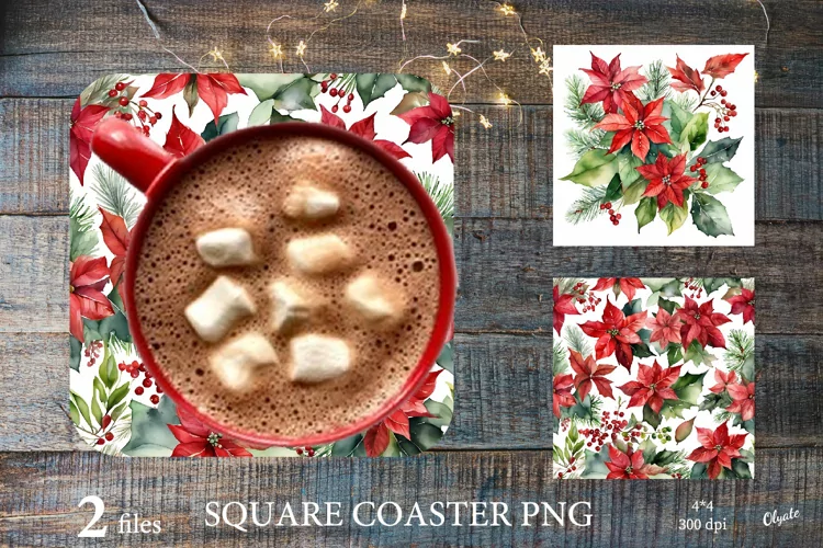 Christmas Coaster PNG. Poinsettia Coaster PNG