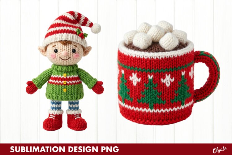 Crochet Cute Elf, Crochet Coffee, Sublimation PNG example image 1
