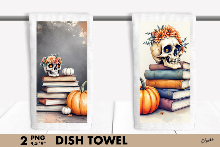Vintage Book Stack, Halloween Dish Towel Sublimation PNG