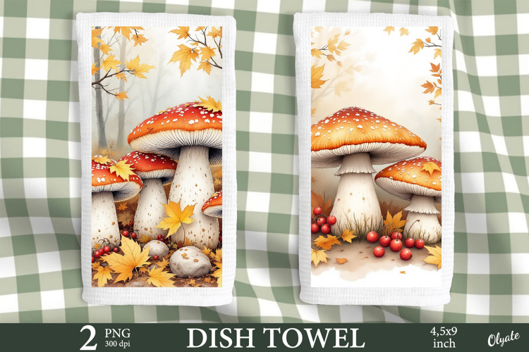 Mushroom Dish Towel Sublimation. Fall Dish Towel Sublimation