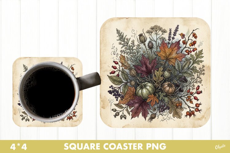 Retro Botanical Autumn Coaster Sublimation example image 1