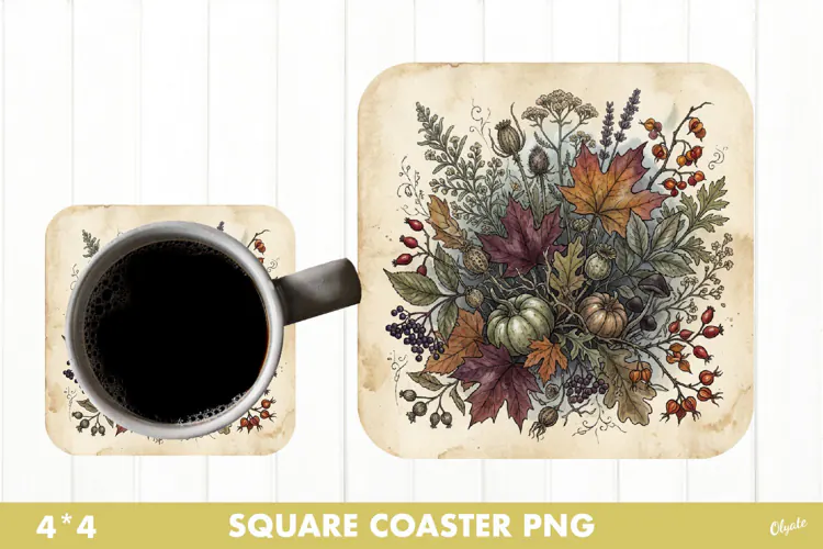 Retro Botanical Autumn Coaster Sublimation