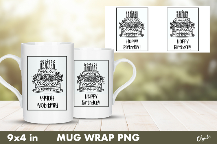 Cake Birthday Mug Wrap PNG. Birthday Sublimation