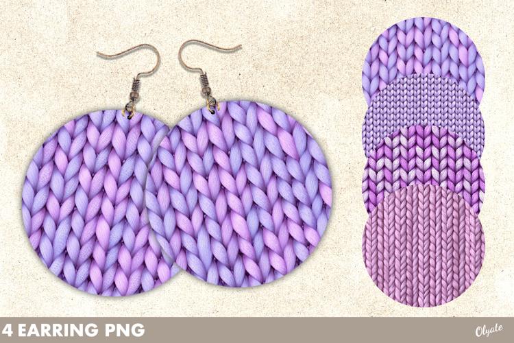 Faux Yarn Earrings, Violet Knitting Earrings Round PNG