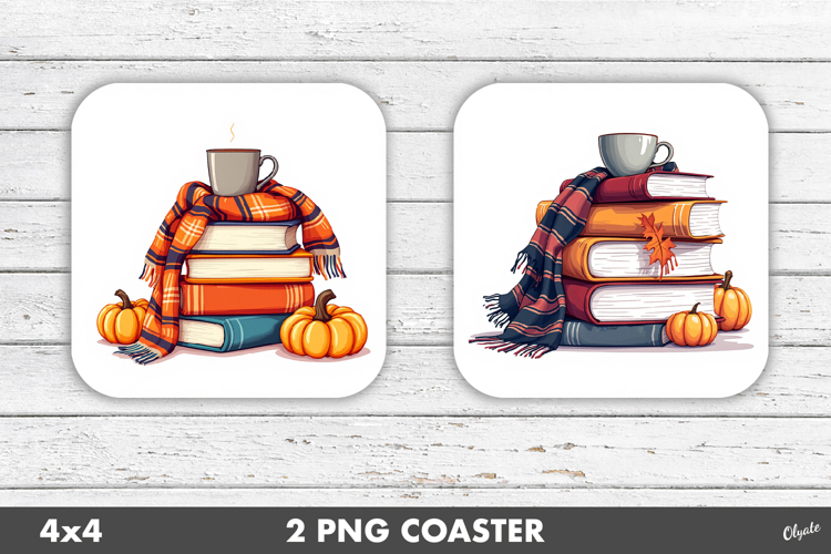 Book Coaster PNG, Cozy Autumn Sublimation PNG