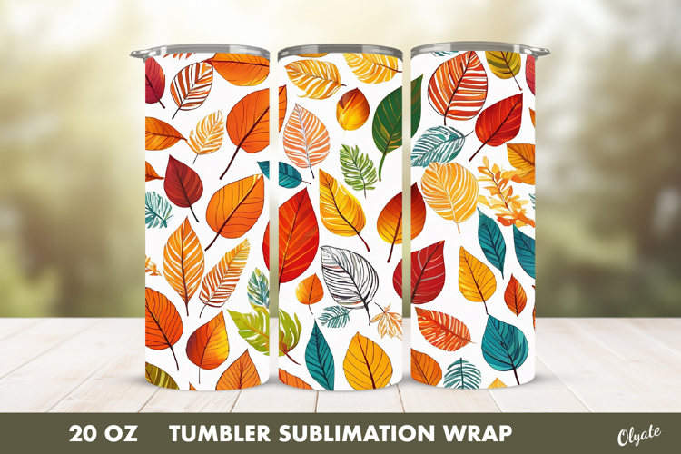 Fall Tumbler Sublimation PNG. Autumn Leaves Tumbler