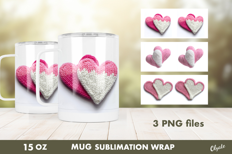 Crochet Pink Heart Mug Sublimation Wrap PNG