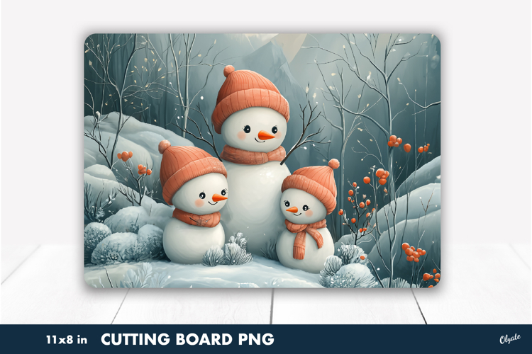 Cute Family Snowman PNG. Kitchen Cutting Board PNG