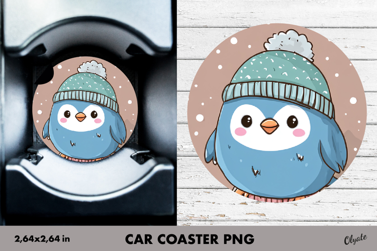 Christmas Cute Bird, Winter Car Coaster PNG