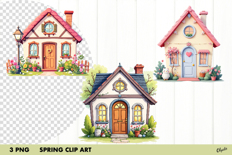 Cute Spring Fairytale Houses Clipart PNG