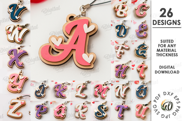 Valentines Day Monogram Keychains Bundle Laser Cut