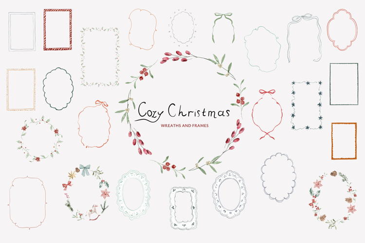 Cozy Christmas Watercolor Frames and Backgrounds