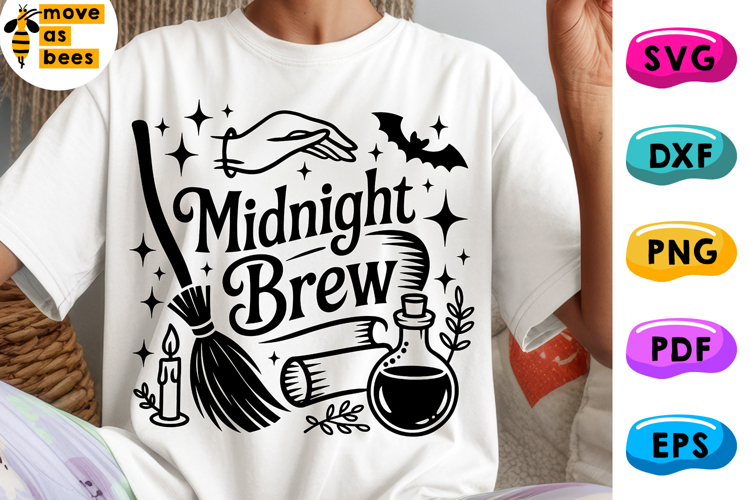 Midnight Brew Svg, Png, Witchy Svg, Girl, Woman Halloween example image 1
