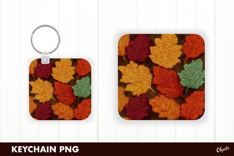 Crochet Autumn Leaves Square Keychain PNG
