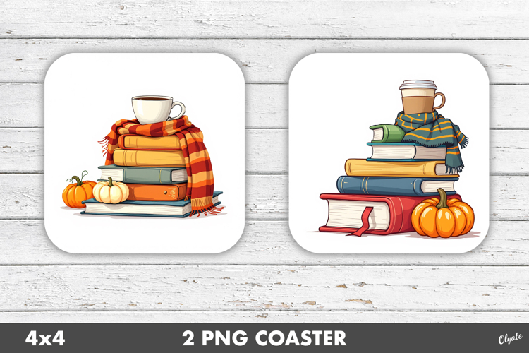 Book Coaster PNG, Cozy Fall Sublimation PNG