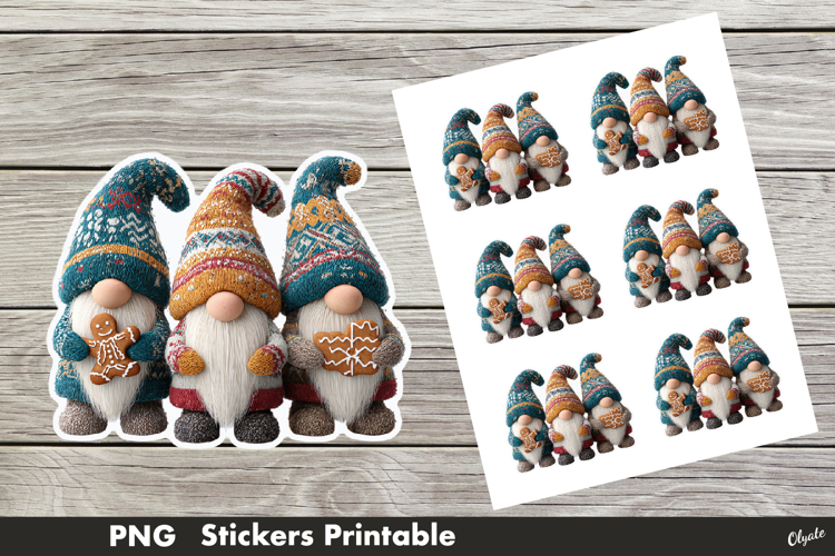 Knitting Gnome Sticker PNG. Christmas Gnome Stickers PNG
