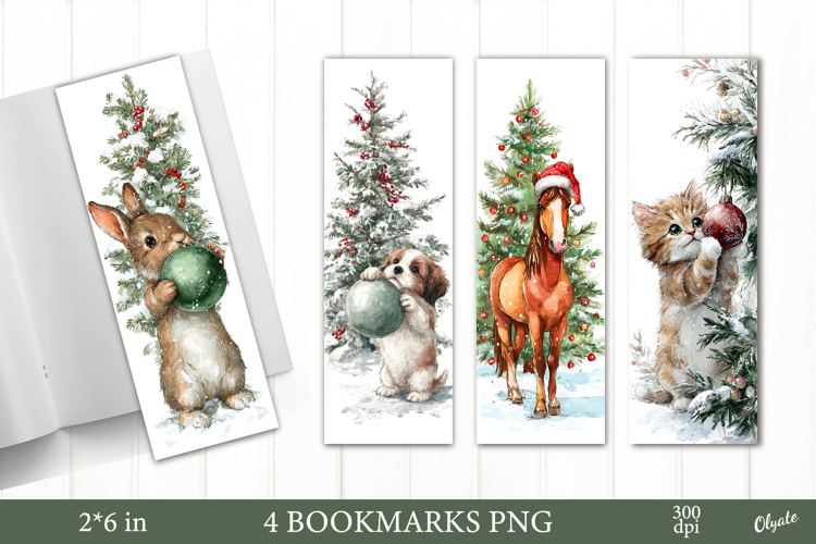 Christmas Animal Bookmarks, 4 PNG Bookmarks