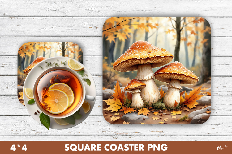 Fall Coaster Sublimation. Mushroom Coaster PNG