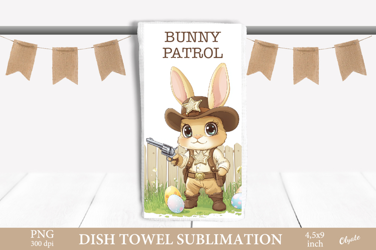 Easter Bunny Dish Towel PNG. Western Bunny Sublimation