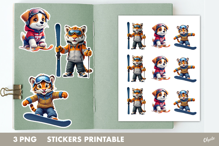 Sport Animal Stickers PNG, Winter Sport Stickers PNG
