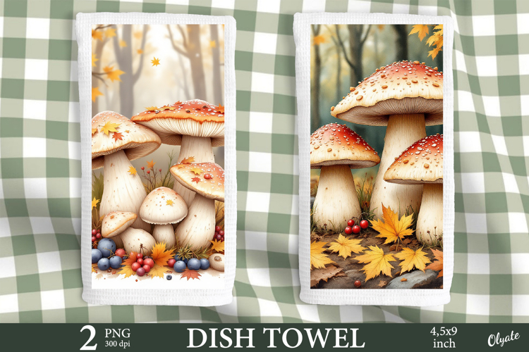 Mushroom Dish Towel Sublimation. Fall Dish Towel Sublimation