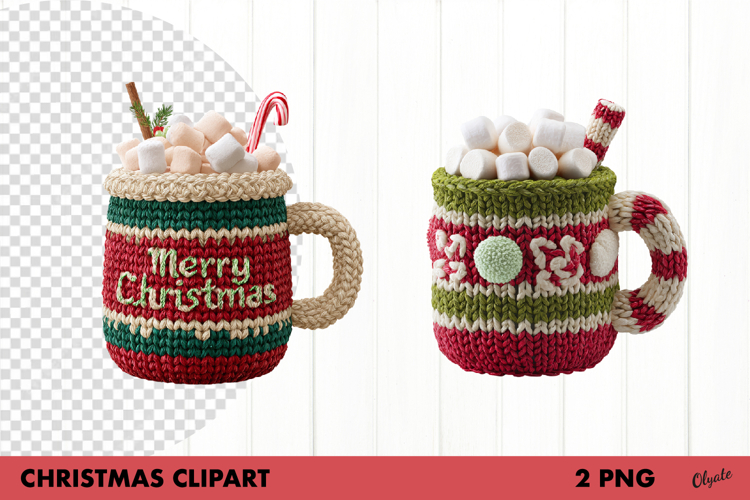 Crochet Christmas Coffee Clipart, Cup of Coffee PNG