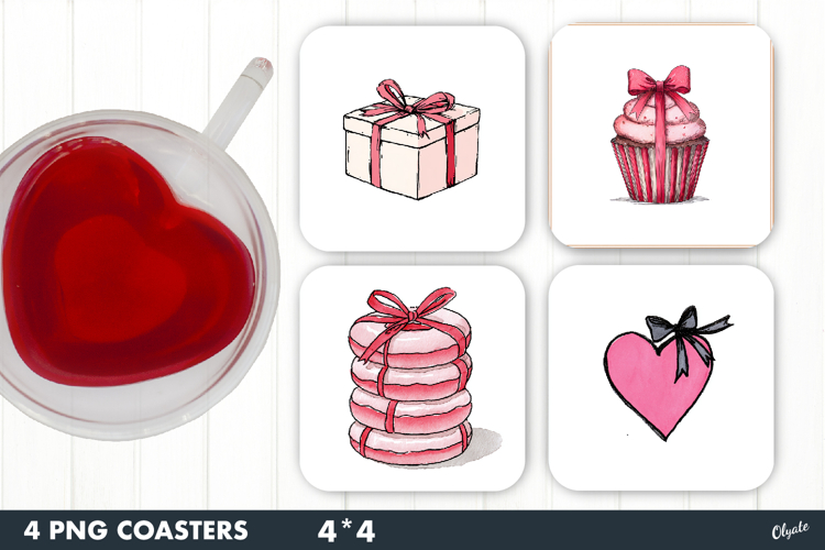 Valentine Coaster Sublimation, Love Square Coaster PNG