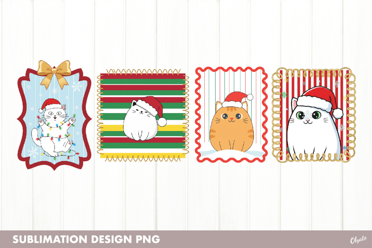 Christmas Postage Stamp PNG. Funny Cat Christmas Sublimation