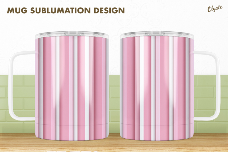 Pastel Colors Mug Sublimation Design, Pink Striped Mug PNG
