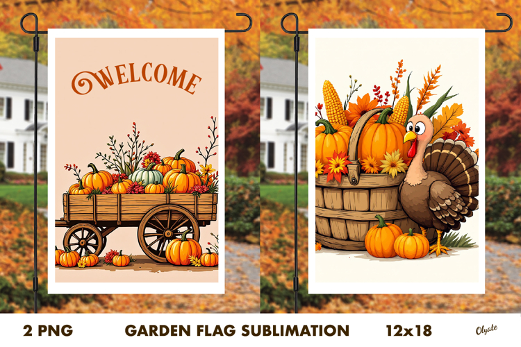 Thanksgiving Day Garden Flag PNG. Farmhouse Garden Flag