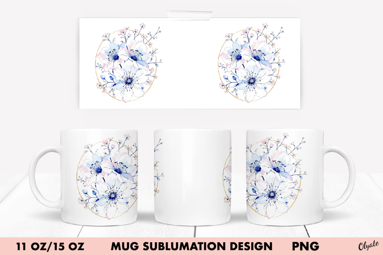 Watercolor Flower Mug Wrap PNG. 11 OZ, 15 OZ Mug