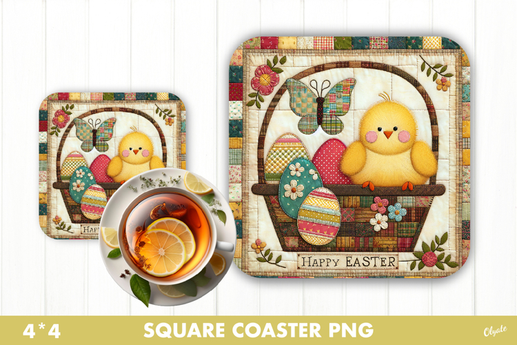 Easter Rustic Patchwork Coaster Sublimation PNG