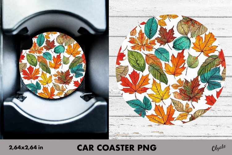 Fall Leaves Car Coaster PNG. Autumn Leaves Sublimation PNG