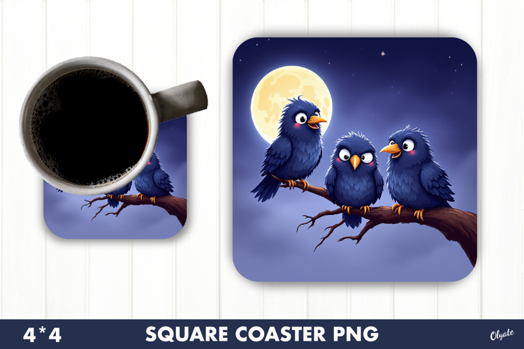 Crows with Moon Coaster. Halloween Coaster Sublimation
