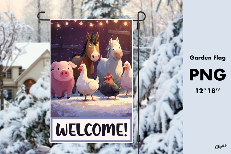 Farmhouse Christmas Garden Flag PNG. Animal Farm PNG