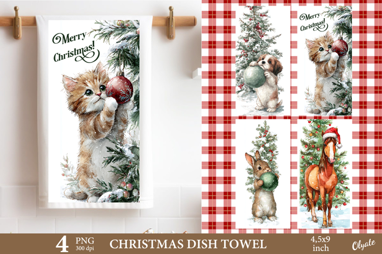Christmas Animal Dish Towel Sublimation PNG