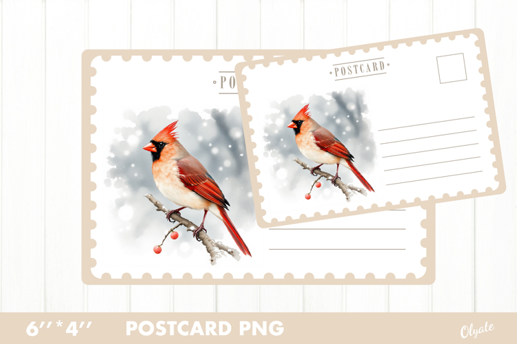 Christmas Card PNG. Cardinal Postcard PNG