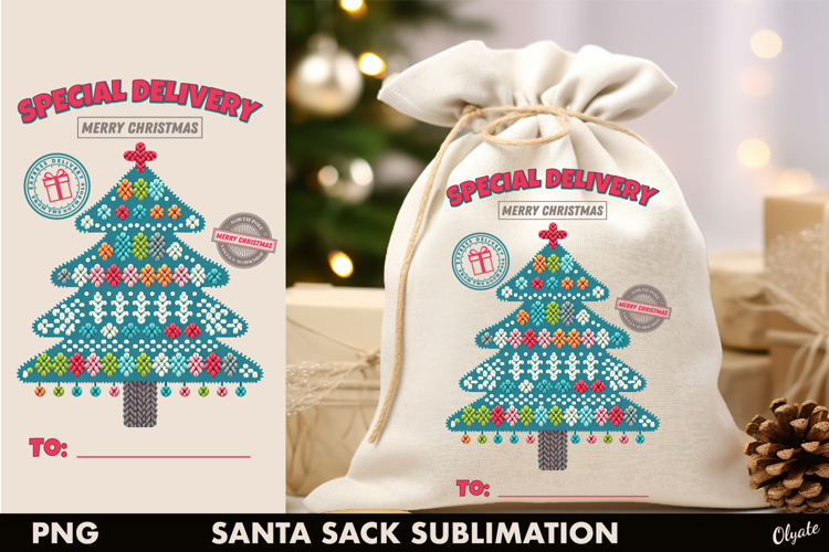 Santa Sack Sublimation, Knitting Chrismas Tree PNG