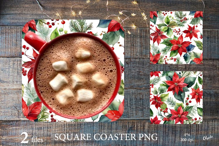 Christmas Coaster PNG. Poinsettia Coaster Sublimation