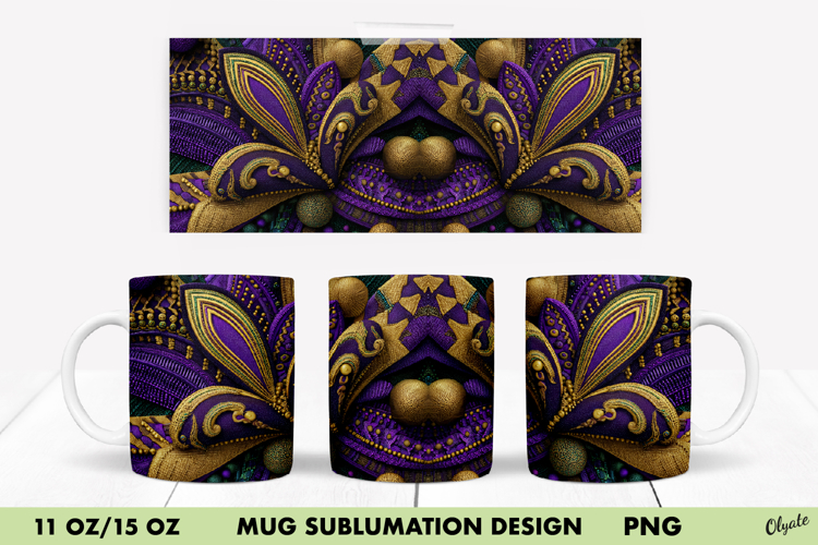 Mardi Gras Mug Sublimation Design, 11 OZ, 15 OZ Mug Wrap