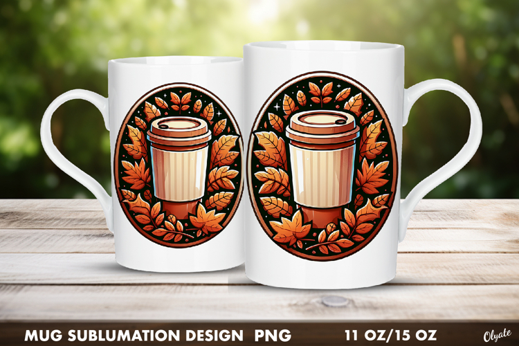 Fall Mug Wrap. Autumn Mug Wrap. Frame Sublimation PNG